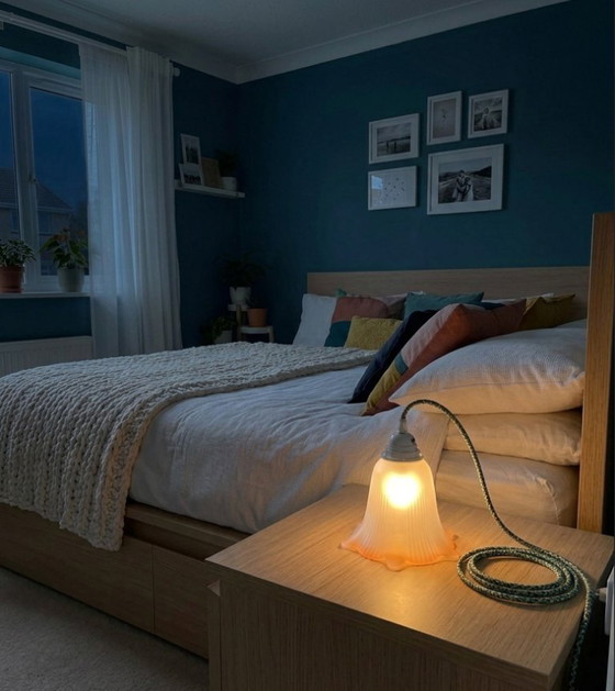 Image 1 of Tafellamp - "Tulip" Vintage - Matglas & Textielsnoer