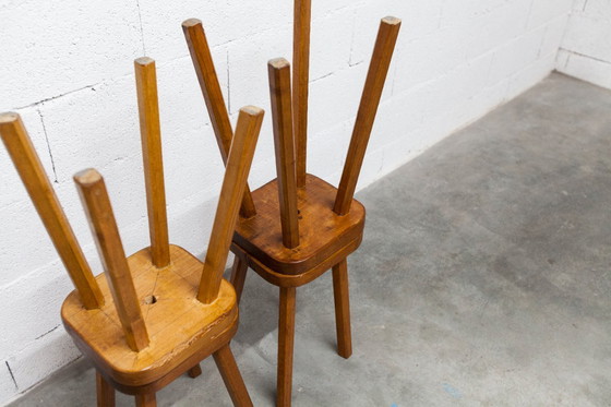 Image 1 of Set di 4 sgabelli brutalisti, fatti a mano, anni '60, design floreale