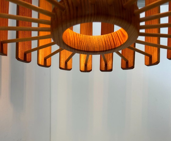 Image 1 of Vintage hanglamp van grenenhout, Zweden 1970.