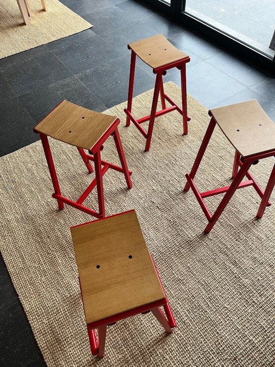 Image 1 of 4x Hay Taburete low in red signal coated steel