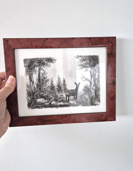 Burl Wood Picture Frame with Lithograph