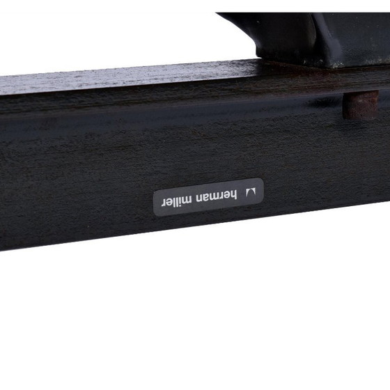 Image 1 of Herman Miller Eames Tandembank met bruine Naugahyde Pad Shell-stoelen