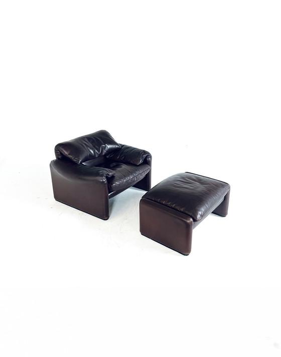 Image 1 of Vintage 'Maralunga' Sessel + Ottomane, Cassina '70