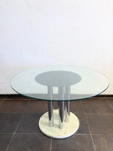 Round Italian dining room table from the 70s marble glass chrome