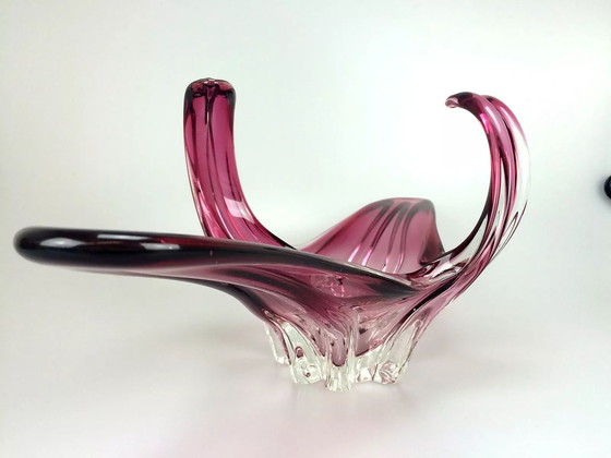 Image 1 of XXL années 70 Coupe Murano Verre de Murano Violet Blanc Coupe à fruits Design