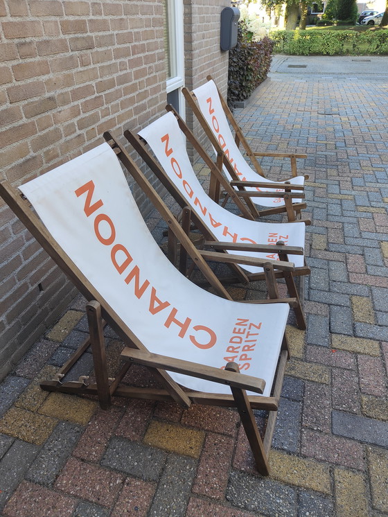 Image 1 of 3 pièces Aperol Spritz Chaise longue Chaise de plage Chaise de terrasse Cadre en bois blanc