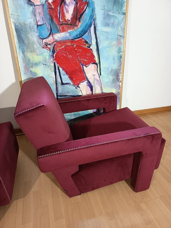 Image 1 of CASSINA 2X Poltrone 637 UTRECHT  (NUOVE MAI USATE) in Velluto 13L Ortigia/Plum con Cuciture in filo Naturale a punta Cavallo