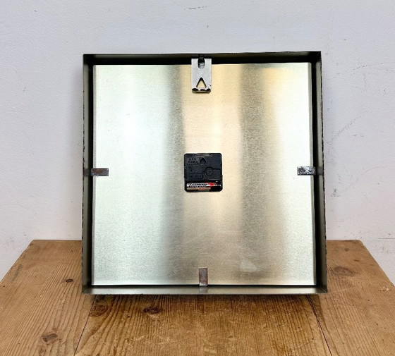 Image 1 of Grey Industrial Square Wall Clock from Pragotron, 1970s