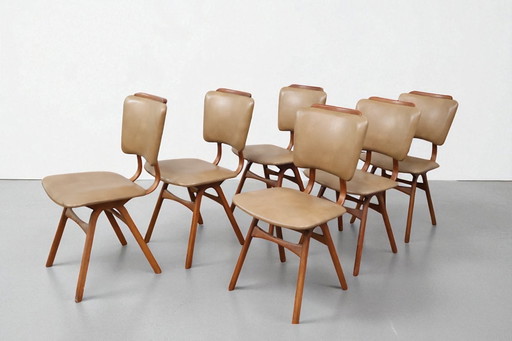 Satz von 6 Vintage hellbraune skai Esszimmerstühle - 1950er/60er Jahre