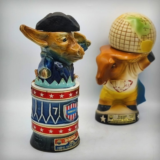 Image 1 of Keramische karaf in de vorm van een ezel van een Democratische president, van Jim Beam, VS, jaren 70.