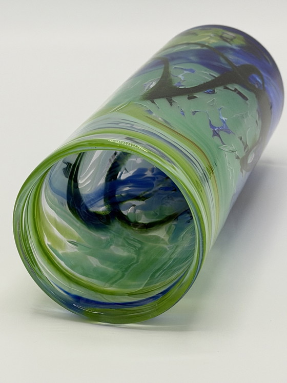 Image 1 of Vintage hand-blown design vase – Artefuego La Palma – blue/green glass art