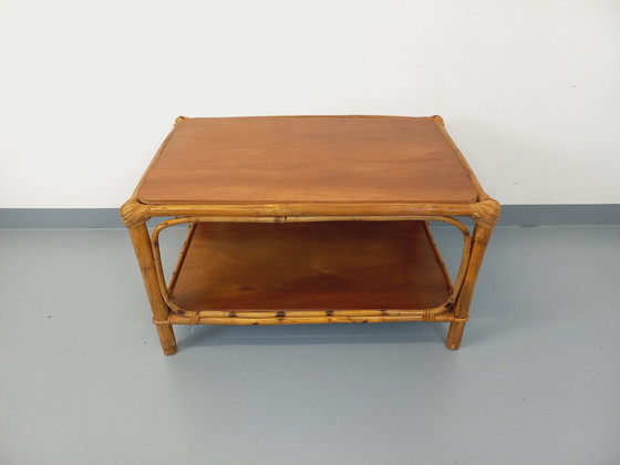Image 1 of Table Basse Vintage en Rotin et Bois