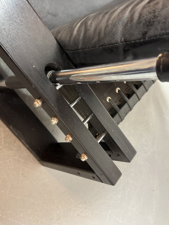 Image 1 of Beautiful black leather Brutalist armchair, designed by Sonja Wasseur. Amsterdam, Netherlands, 1970s.