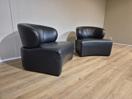 2x Fauteuil Eierkamp - Noir - Cuir Toledo - Design
