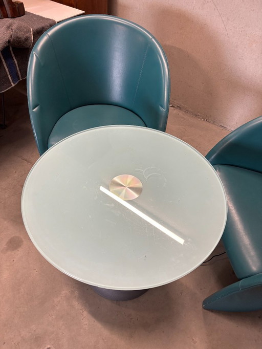 Poltrona Frau Set Intervista (2 pezzi + Tavolo) – Vignelli Design – Pelle Petrolio