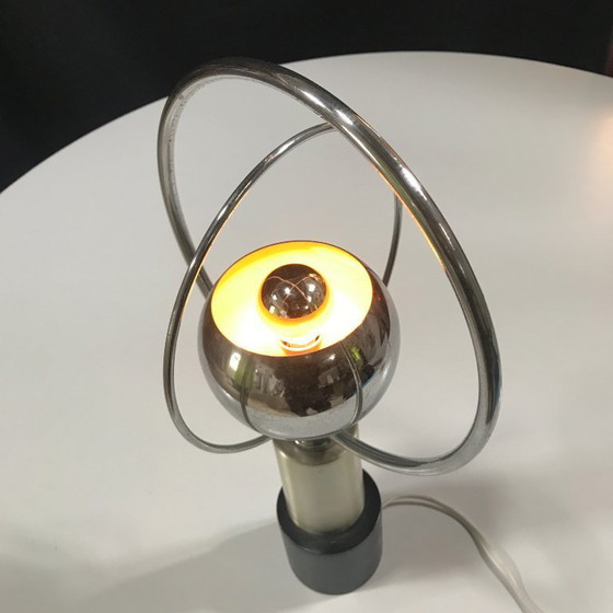 Image 1 of Lampada da tavolo vintage - Anelli - Acciaio/legno - Era spaziale - 1970