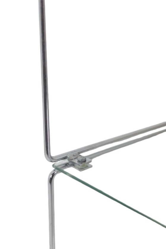 Image 1 of Set of 3 chrome-plated metal and glass shelves. 1970s