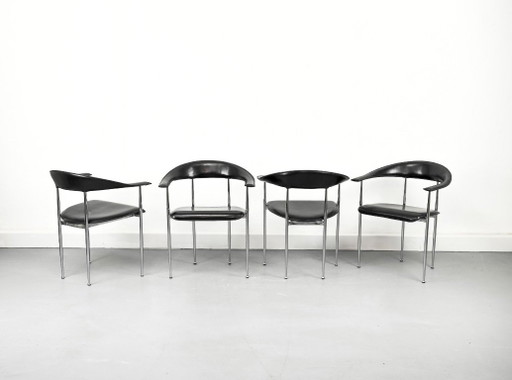 P40 Chrom und Leder Stühle von Vegni & Gualtierogotti für Fasem, 1980er, 4er Set – eetkamerstoelen, Leather (photo 2 of 17)