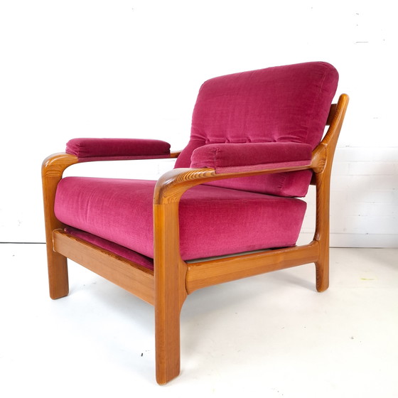 Image 1 of 2 poltrone vintage di design danese anni '70 in legno e velluto rosa