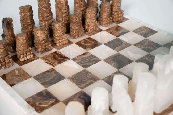 Image 1 of Vintage Natural stone chess game, Midmod onyx chest game