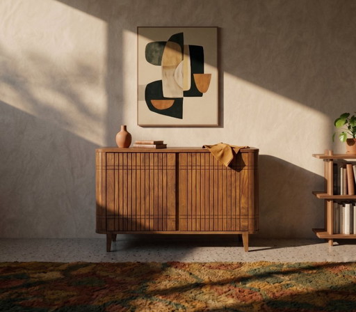 Japandi sideboard | solid mango wood | slatted front | 112cm