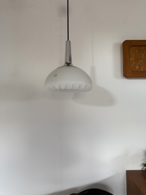 Image 1 of Vintage chrome & opal glass pendant lamp, Peill & Putzler ‘70