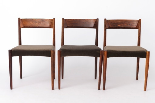 Set of 3 Vintage Rosewood Dining Chairs, 1960s Mid Century Modern Chairs, Restored Wooden Chairs, Upholstered Seats