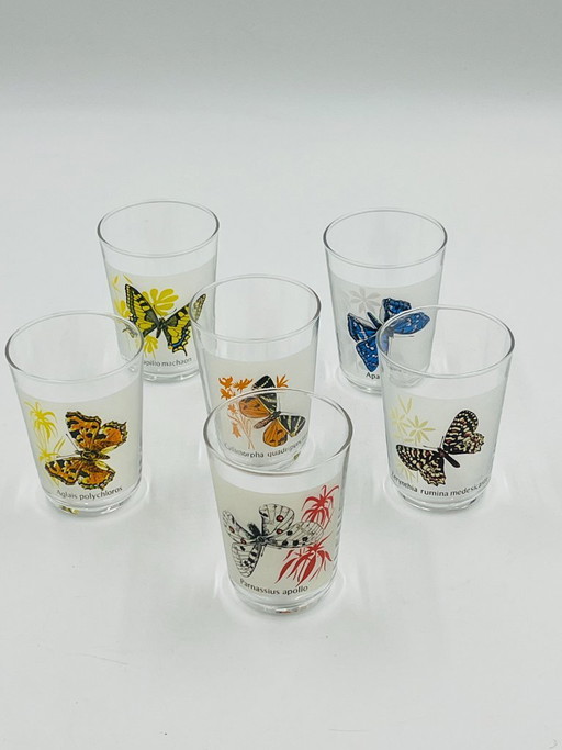 6 verres papillons vintage