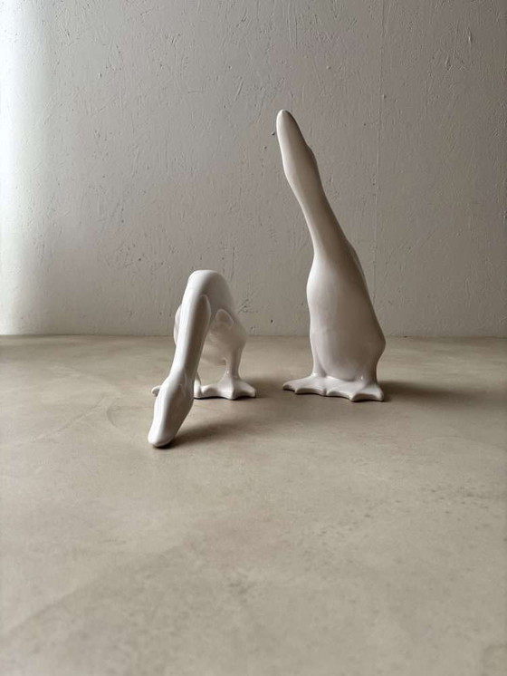 Image 1 of Minimalist porcelain geese set 80s white design