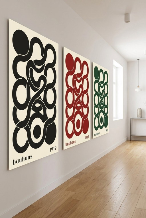 3× Geometría Bauhaus 1919 – 3 colores | 70×100cm | Fine Art Alu Dibond 3 mm | Transparente, brillante (photo 2 of 5)