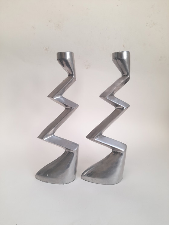 Image 1 of Coppia di candelabri a zigzag di Matthew Hilton per SCP anni '80