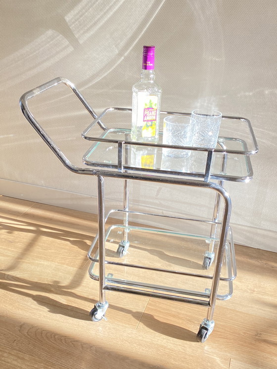 Image 1 of Small vintage trolley drinks cart serving trolley stainless steel / glass