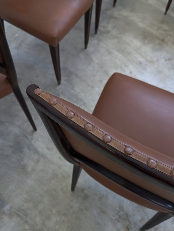 Image 1 of Chair - Wood, Leather - Set of Eight Art Deco Chairs