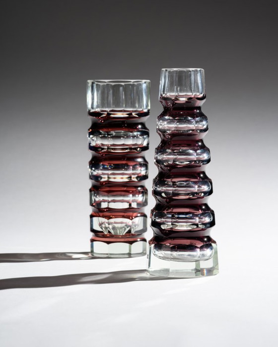 Image 1 of Block Vase Duo Ilm-Kristall GDR Attributed Josef Hoffmann Oldřich Lipský Exbor