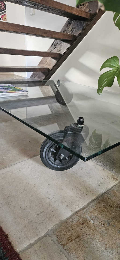 Fontana Arte Design Coffee Table Tavolo Con Ruote