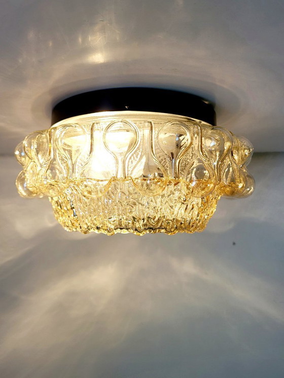 Image 1 of Lampada da parete o da soffitto in vetro vintage, con rilievo a bolle, stile spaziale, anni '70