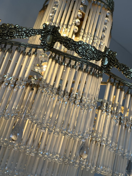 Vintage Belle Epoque Style Chandelier Rod Pendant Lamp – kroonluchters, Crystal, Copper (photo 2 of 9)