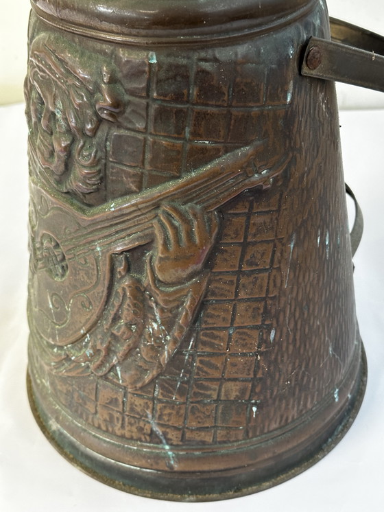 Image 1 of Antique carved copper charcoal and umbrella stand H 45 cm
