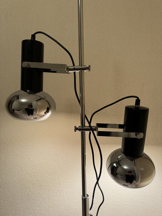 Image 1 of Herda Chromen Vloerlamp met Verstelbare Spots - jaren 1970 Dutch Design