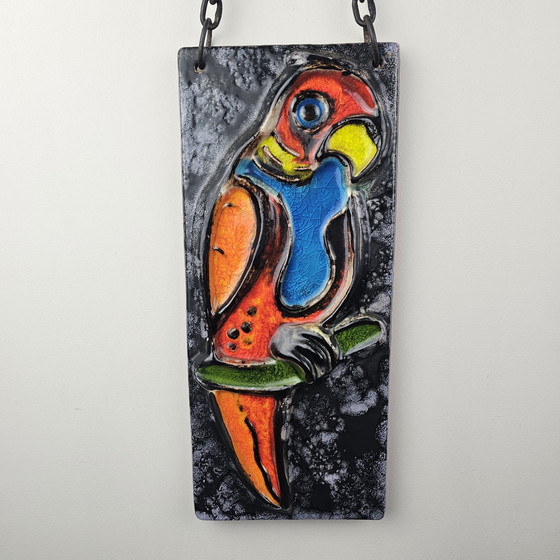 Image 1 of Targa murale vintage della Germania Ovest Fat Lava, realizzata da Carstens Luxus. Colori: blu, rosso e arancione, con l&#39;imma