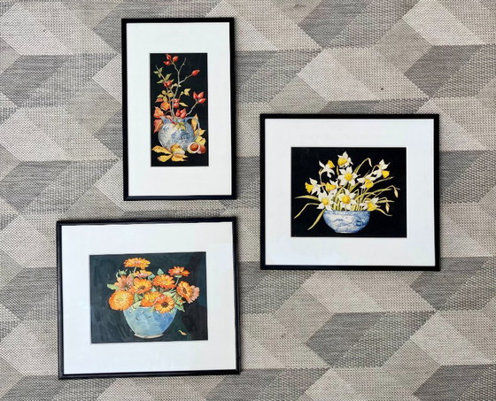 Image 1 of Herbststillleben, Aquarell mit schwarzem Rahmen