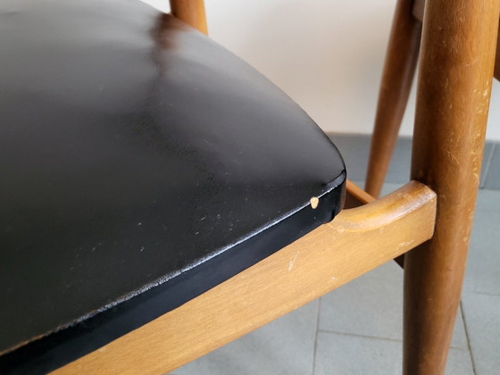 Image 1 of SET VAN 4 VINTAGE SCANDINAVISCHE STOELEN JAREN 60 BEUKEN ZWART SKAI 60S 1960S 60s