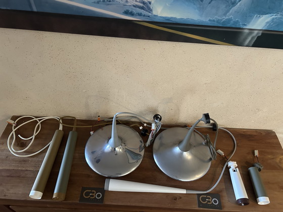 Image 1 of Vintage Tobias Grau Plafondlamp - Grote Plaat 120x40cm Lampen 2 Valbladeren