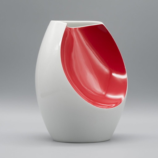 Mid-Century Modern Scherzer Bavaria Porcelain Vase Glossy White & Red Space-Age 