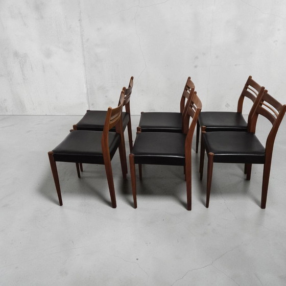 Image 1 of Set van 6 teakhouten eetkamerstoelen uit het midden van de 20e eeuw, model Habeo, Deens design uit de jaren 60.