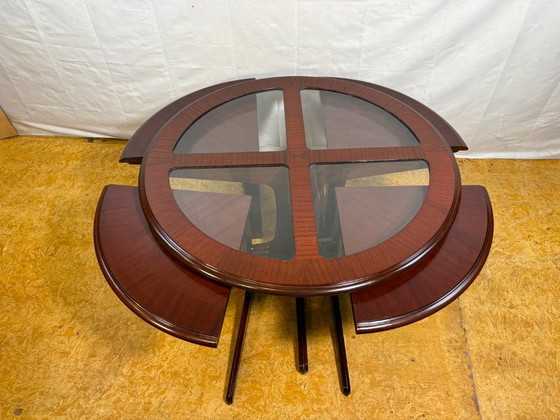 Vintage G-Plan Round Coffee Table & 4 Nested Stools | 1970s | Mahogany & Glass | Mid-Century Retro Design A (photo 7 of 18)