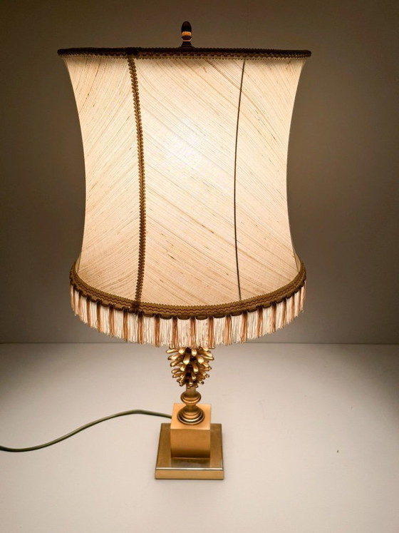 Image 1 of Set of 2 table lamps by Maison Charles, Hollywood Regency, pine cone/pine, France, 1970s