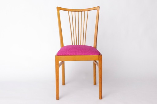 Vintage magenta beklede beukenhouten eetkamerstoel - Duitsland, jaren 1960-1970