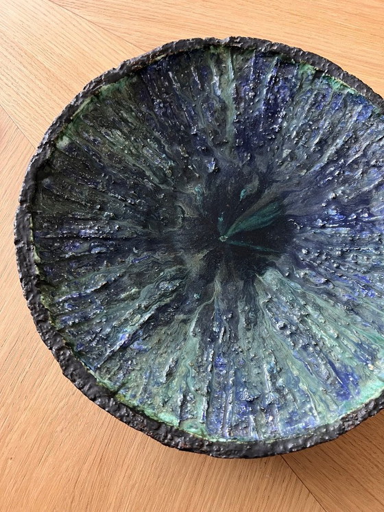 Image 1 of Very robust blue green bowl Raku ceramic handmade