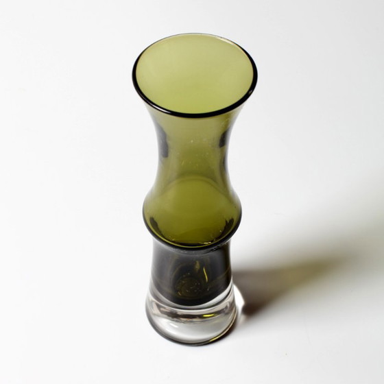 Image 1 of Vintage Small Olive Green Glass Vase - Tamara Aladin Riihimäen Lasi Finland 1960s